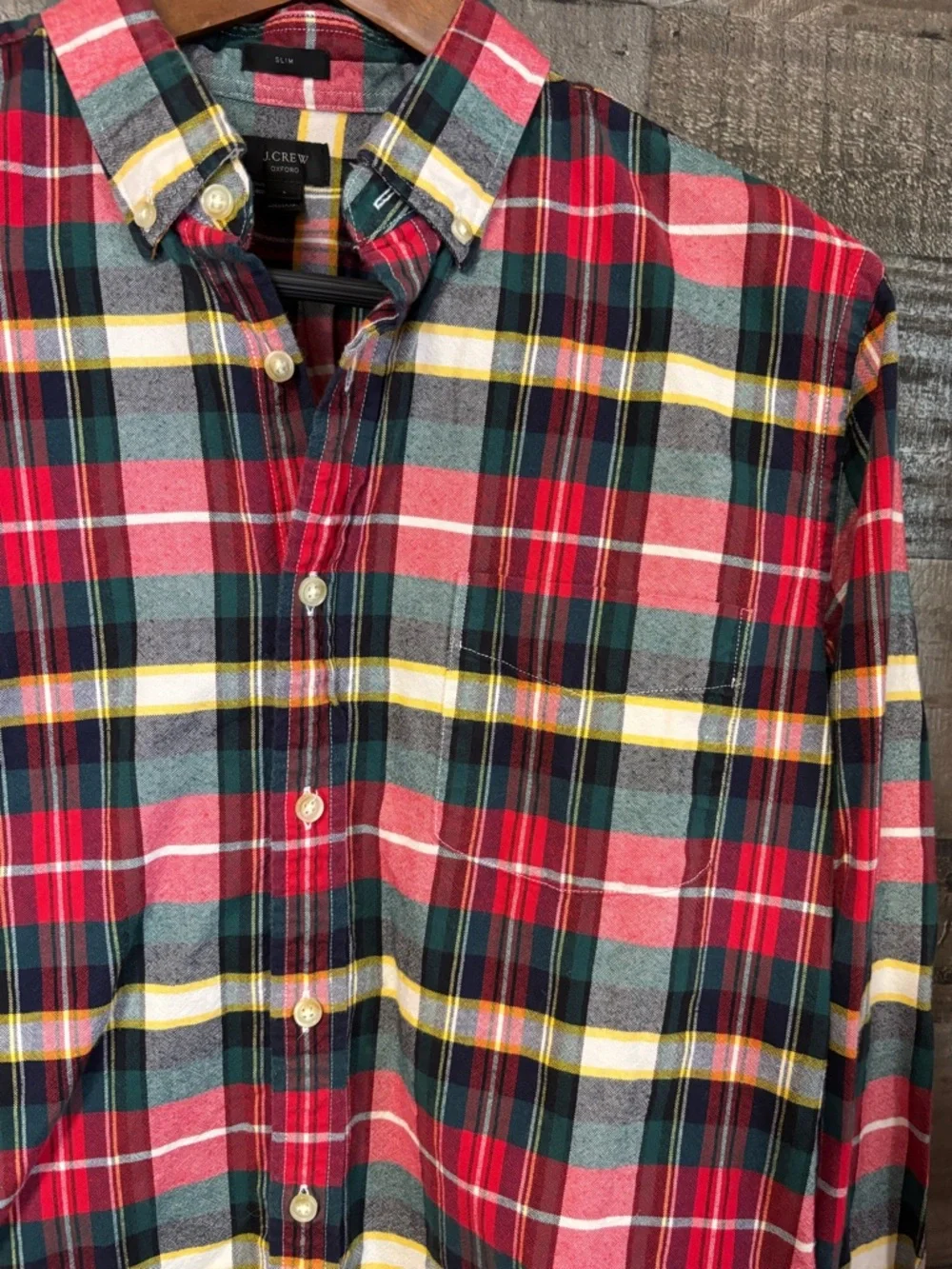 J. Crew Christmas Red and Green Plaid Button-Down Shirt Large